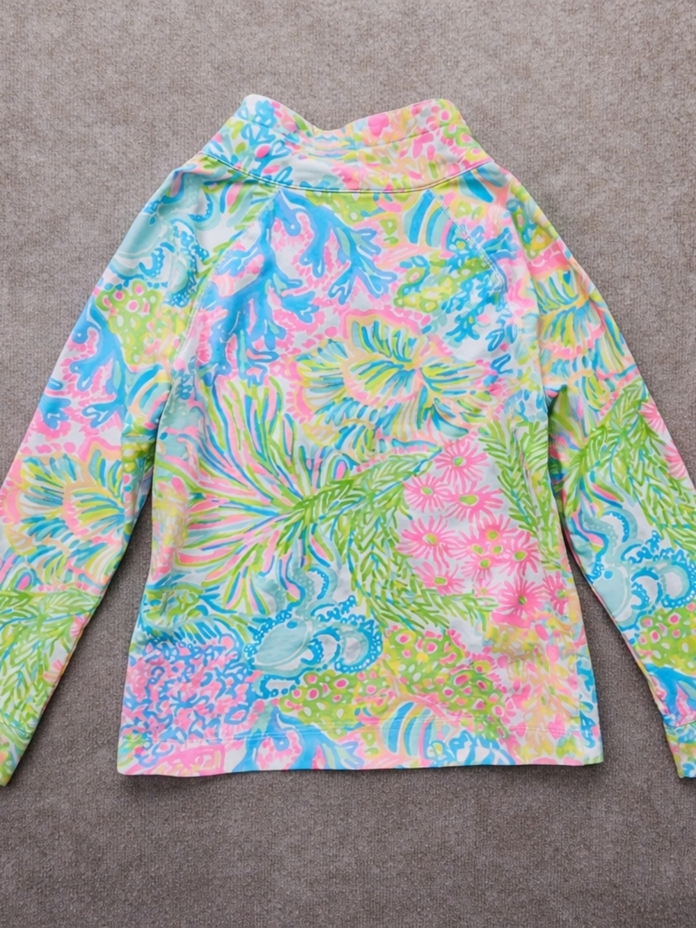 Lilly Pulitzer Half Zip Pullover Medium Tropical Print Pink Blue Green - Picture 6 of 12